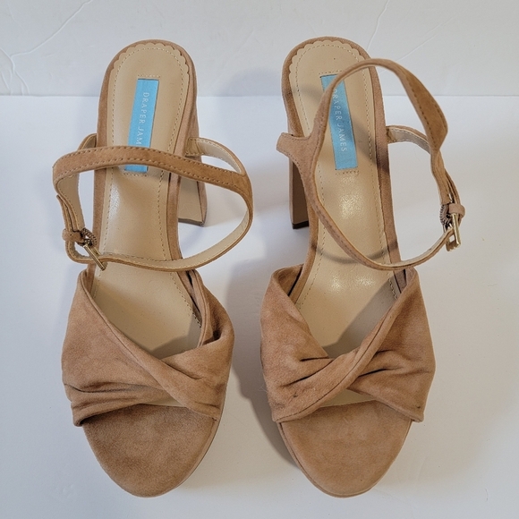 DRAPER JAMES Paloma Platform Tan Suede Slink Back Pumps Sz 8.5 Y2K Going Out - Picture 3 of 12